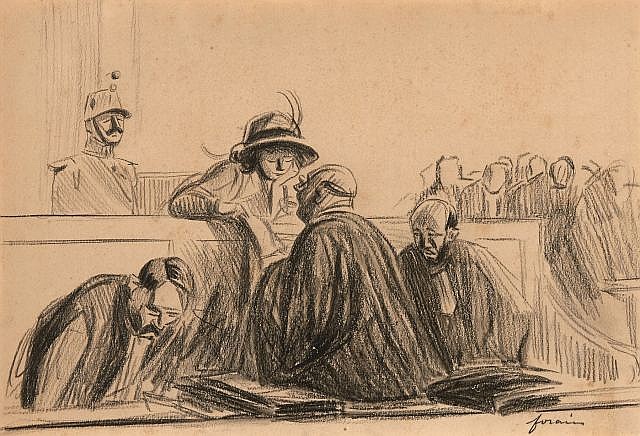 J.L. Forain, L'avvocato parla con la cliente (1910)